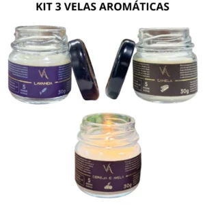 Kit Mini Velas Aromáticas Artesanais - Lavanda, Canela e Cereja com Avelã