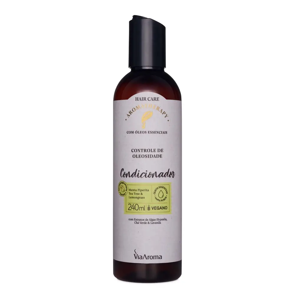 Condicionador Controle de Oleosidade Aromatherapy Via Aroma. Fórmula com óleos essenciais para cabelos soltos, leves e hidratados.
