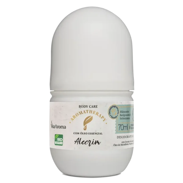 Desodorante Roll-On Alecrim Via Aroma 70ml – Natural, vegano e livre de alumínio, com óleo essencial puro de alecrim.