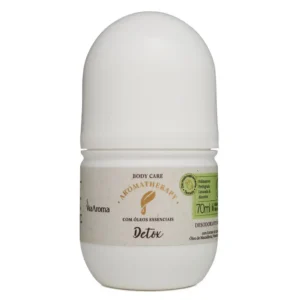 Desodorante Roll-on Detox Via Aroma 70ml – Natural, vegano e livre de alumínio, com óleos essenciais de alecrim, palmarosa e lavanda.