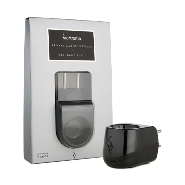 Difusor Aromatizador Elétrico Bivolt Standard Black Via Aroma – design sofisticado, compatível com óleos essenciais e essências.