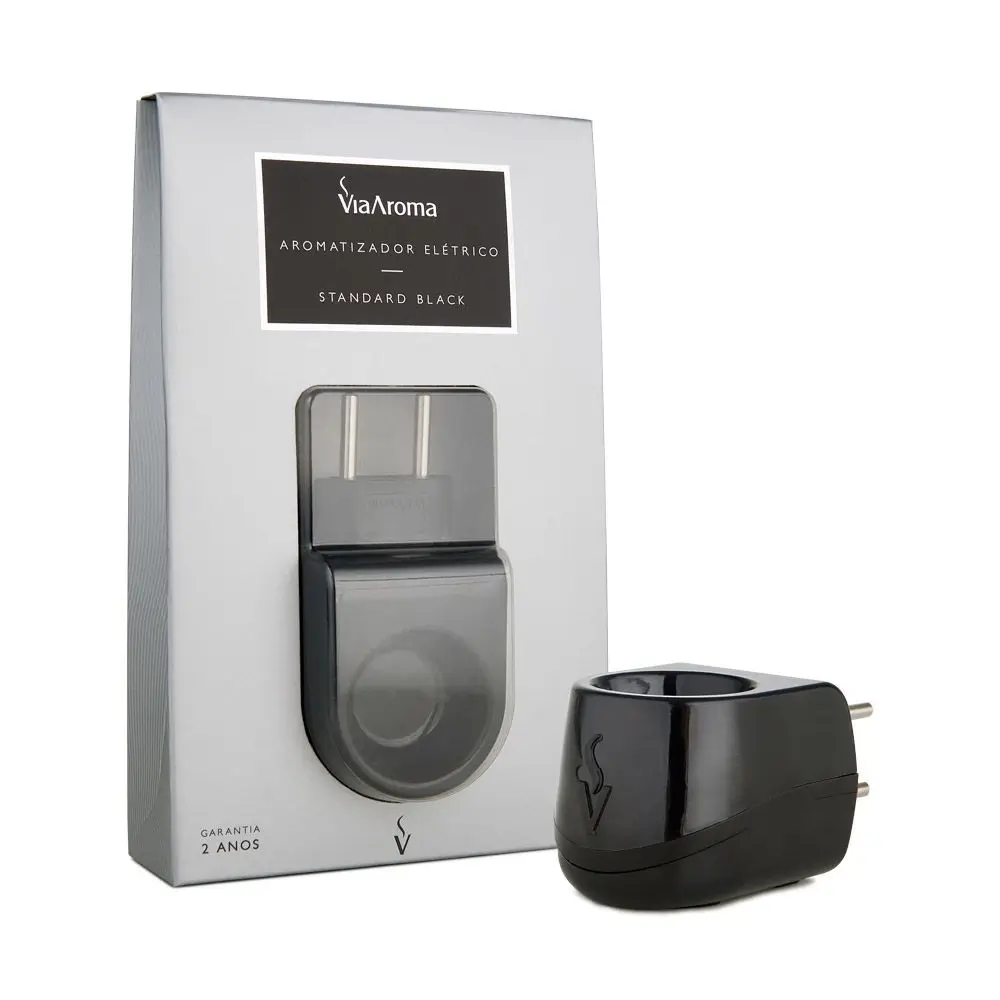Difusor Aromatizador Elétrico Bivolt Standard Black Via Aroma. Design moderno e aromaterapia prática.