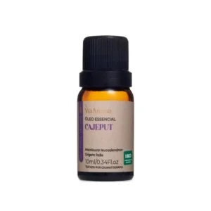 Óleo Essencial Cajeput Via Aroma – 10ml | 100% puro e natural | Antisséptico, expectorante e analgésico, ideal para purificação, dores e saúde respiratória.