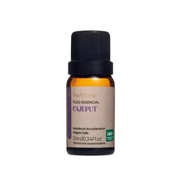 Óleo Essencial Cajeput Via Aroma – 10ml | 100% puro e natural | Antisséptico, expectorante e analgésico, ideal para purificação, dores e saúde respiratória.