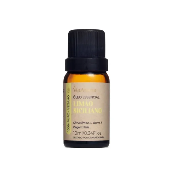 Óleo Essencial Limão Siciliano Via Aroma – 10ml | 100% puro e natural | Purificante, estimulante e revitalizante, ideal para clareza mental, purificação e energia.