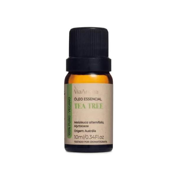 Óleo Essencial Tea Tree (Melaleuca) Via Aroma – 10ml | 100% puro e natural | Antisséptico, antifúngico e purificante, ideal para cuidados com a pele, purificação e imunidade.