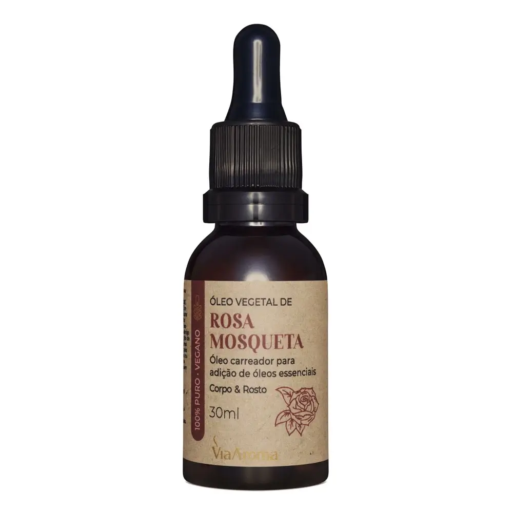 Óleo Vegetal de Rosa Mosqueta Via Aroma. Hidratação profunda e regeneração celular com ação antioxidante.
