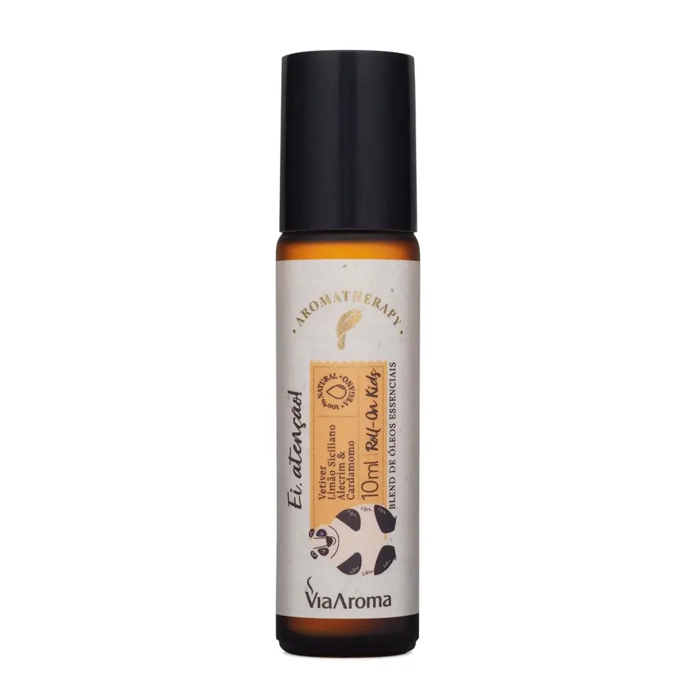Roll-on Óleos Essenciais Kids Ei, Atenção! Via Aroma. Composição natural para estimular a atenção e o aprendizado infantil.